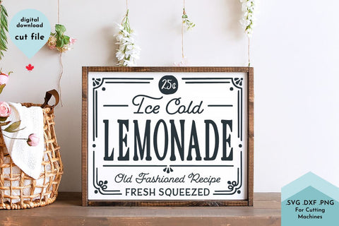 Ice Cold Lemonade Vintage Sign SVG Cut File Farmhouse Sign SVG Lettershapes 