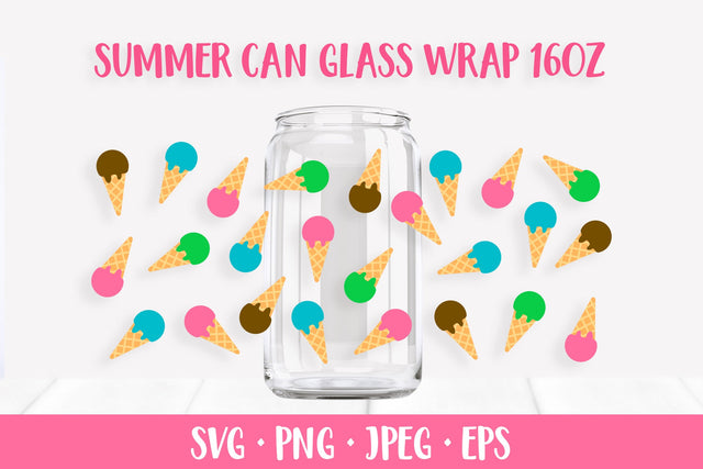 Ice cream can glass wrap SVG. Summer glass can design SVG LaBelezoka 