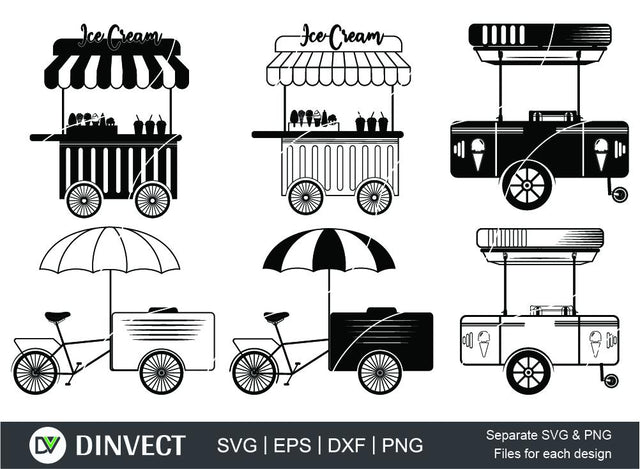 Ice cream cart SVG, Ice cream cars SVG, Fast food stall Silhouette, ice cream Shop SVG, Ice cream cart Clipart, Ice cream cart Vector, Vector SVG Dinvect 
