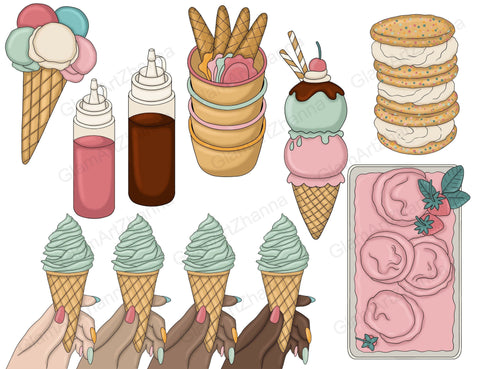 Ice Cream Clipart | Retro Groovy Graphics Set SVG GlamArtZhanna 