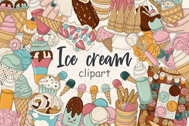 Ice Cream Clipart | Retro Groovy Graphics Set SVG GlamArtZhanna 