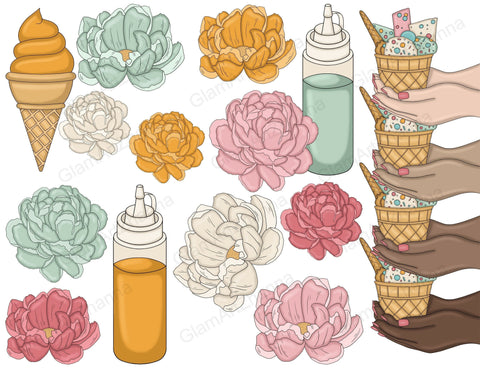 Ice Cream Clipart | Retro Groovy Graphics Set SVG GlamArtZhanna 