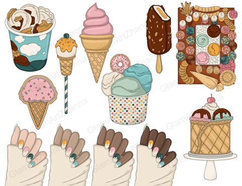 Ice Cream Clipart | Retro Groovy Graphics Set SVG GlamArtZhanna 