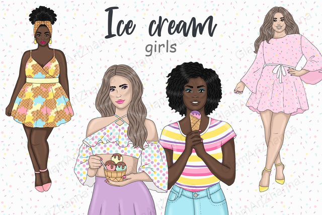 Ice Cream Clipart | Vacation Girl Illustration Set SVG GlamArtZhanna 