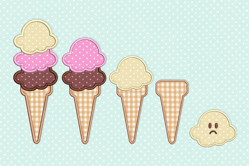 Ice Cream Cone Applique Embroidery Set Embroidery/Applique DESIGNS Designed by Geeks 