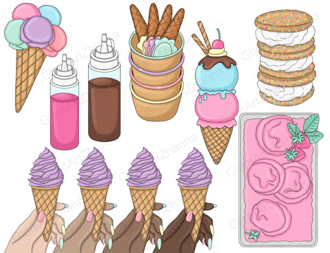 Ice Cream Cone Clipart | Dessert Illustrations Set SVG GlamArtZhanna 
