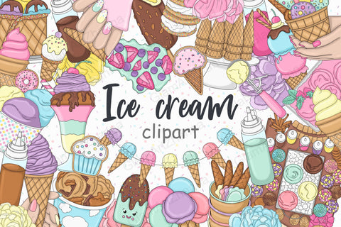 Ice Cream Cone Clipart | Dessert Illustrations Set SVG GlamArtZhanna 