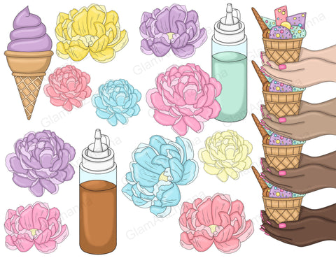 Ice Cream Cone Clipart | Dessert Illustrations Set SVG GlamArtZhanna 