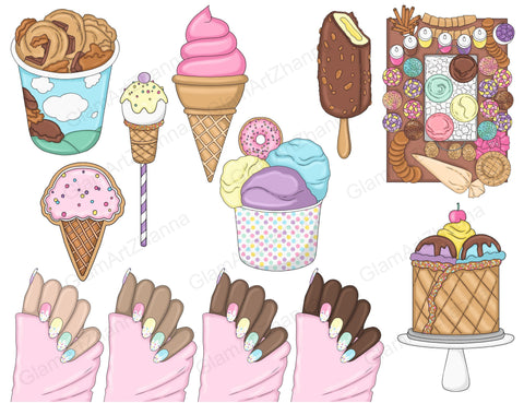 Ice Cream Cone Clipart | Dessert Illustrations Set SVG GlamArtZhanna 