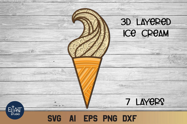 Ice Cream Cone SVG, 3d Layered Summer SVG. 3D Paper Elinorka 