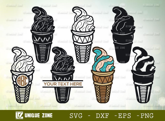 Ice Cream Cone SVG Cut Files | Frozen yogurt Svg | Dessert Svg | Gelato Svg | Ice Cream Monogram SVG Unique Zone 