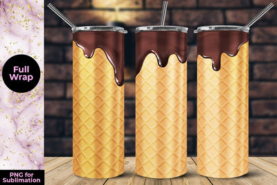 Ice Cream Cone Waffle 20oz Skinny Tumbler Wrap Template Sublimation Sublimatiz Designs 