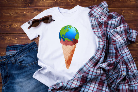 Ice Cream Cone World Melt Earth Day PNG Sublimation Rupkotha 