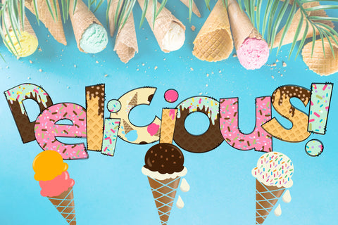 Ice Cream Doodle Letters PNG, Dessert With Sprinkles Alpha Bundle SVG Crafty Mama Studios 