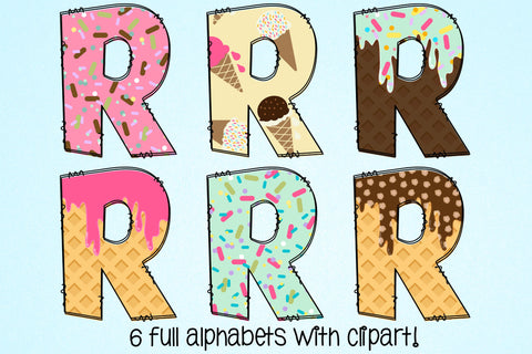 Ice Cream Doodle Letters PNG, Dessert With Sprinkles Alpha Bundle SVG Crafty Mama Studios 