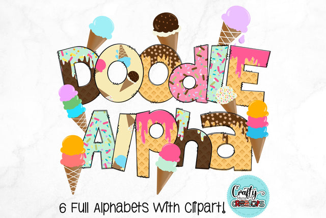 Ice Cream Doodle Letters PNG, Dessert With Sprinkles Alpha Bundle SVG Crafty Mama Studios 