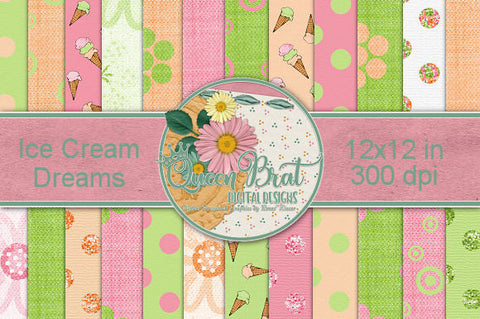 Ice Cream Dreams Papers Digital Pattern QueenBrat Digital Designs 