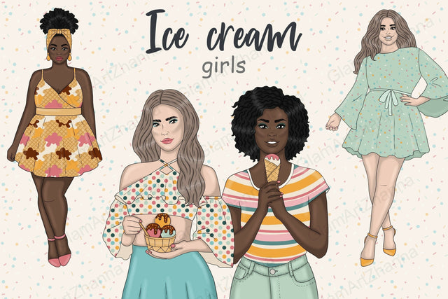 Ice Cream Girl Clipart | Retro Woman Graphics SVG GlamArtZhanna 