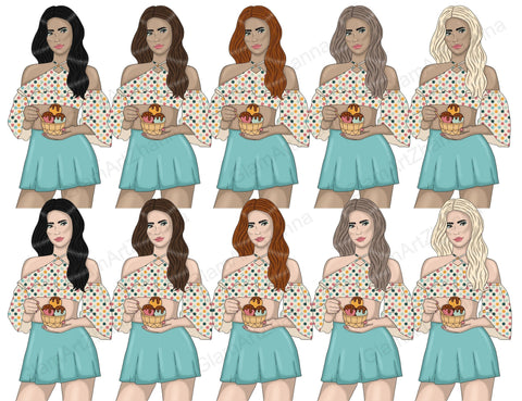 Ice Cream Girl Clipart | Retro Woman Graphics SVG GlamArtZhanna 
