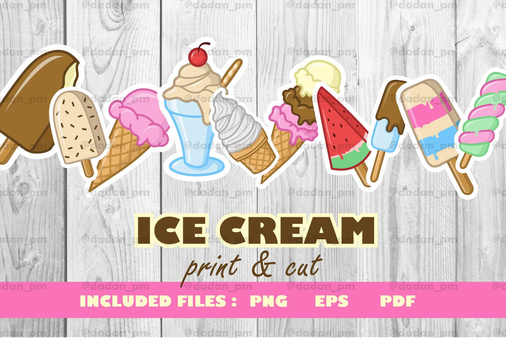 Ice Cream print & cut / Printable Stickers - So Fontsy