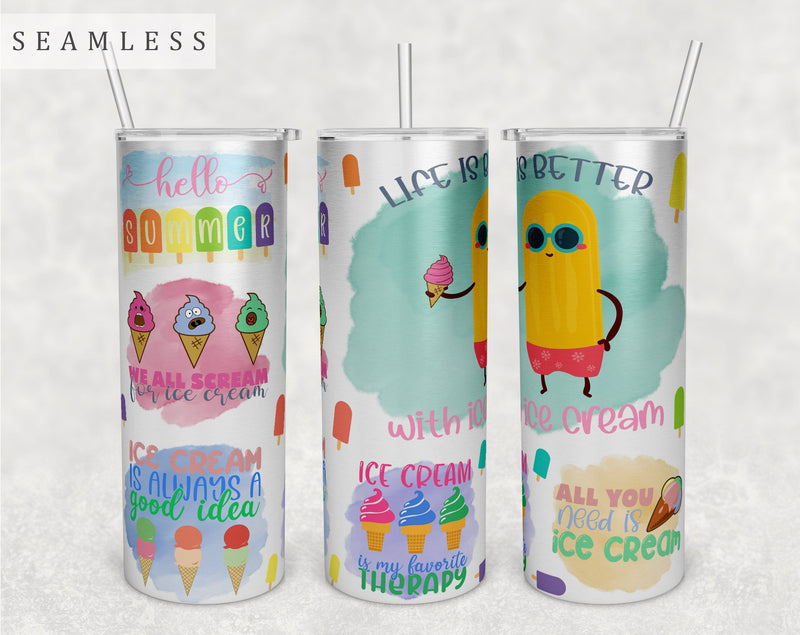 Ice Cream Quotes Tumbler Wrap, 20 Oz Skinny Tumbler Sublimation Design, Seamless Funny Ice Cream Tumbler PNG Sublimation HappyDesignStudio 