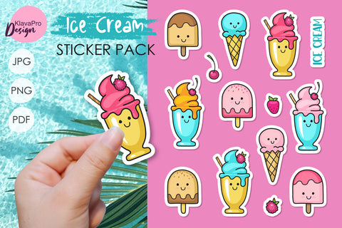 Ice cream sticker pack, aesthetic sticker bundle, print cut Sublimation Klava P 