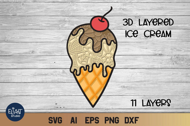 Ice Cream SVG, 3d Layered Summer SVG, Vacation SVG Cut File. 3D Paper Elinorka 