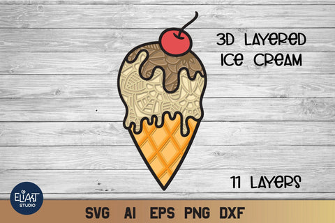 Ice Cream SVG, 3d Layered Summer SVG, Vacation SVG Cut File. 3D Paper Elinorka 