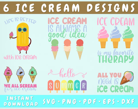 Ice Cream SVG Bundle, 6 Designs, Funny Ice Cream SVG, Popsicle SVG, We All Scream For Ice Cream SVG, Hello Summer SVG SVG HappyDesignStudio 