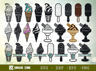 Ice Cream SVG bundle, Ice Cream Cone Svg, Frozen yogurt Svg, Summer Svg, Sorbet Svg, Dessert Svg, Gelato Svg, Stick Ice Cream Svg, Ice Cream Monogram, SVG Unique Zone 