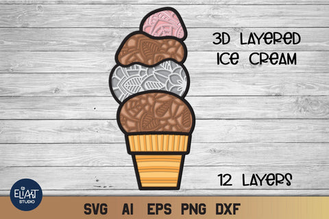 Ice Cream SVG Cone, 3d Layered Summer SVG, Sweet SVG Cut File. 3D Paper Elinorka 