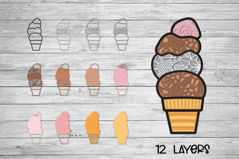 Ice Cream SVG Cone, 3d Layered Summer SVG, Sweet SVG Cut File. 3D Paper Elinorka 