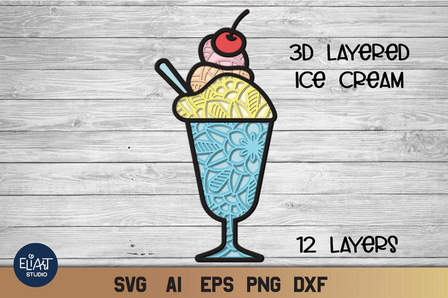 Ice Cream SVG Cup, 3d Layered Summer SVG, Vacation SVG Cut File. 3D Paper Elinorka 
