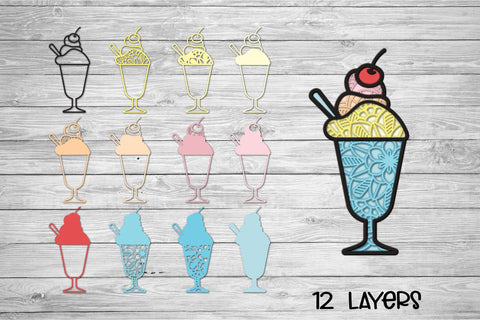 Ice Cream SVG Cup, 3d Layered Summer SVG, Vacation SVG Cut File. 3D Paper Elinorka 