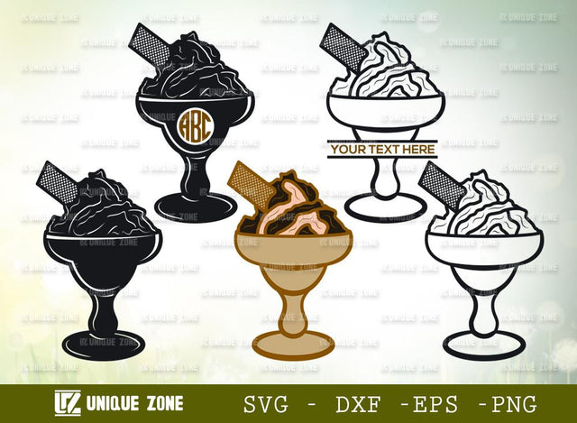 Ice Cream SVG Cut Files | Frozen yogurt Svg | Dessert Svg | Gelato Svg | Ice Cream Monogram SVG Unique Zone 