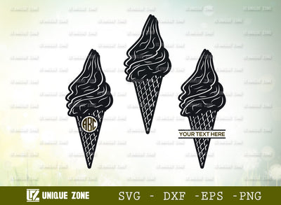 Ice Cream SVG Monogram, Ice Cream Cone Svg, Frozen yogurt Svg, Summer Svg, Sorbet Svg, Dessert Svg, Gelato Svg, Stick Ice Cream Svg, Ice Cream Monogram, SVG Unique Zone 
