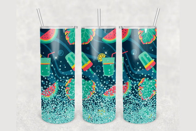 Ice Cream Watermelon Glitter Tumbler sublimation design 20 oz skinny tumbler wrap Sublimation BambinaCreations 