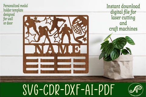 Ice Hockey medal holder Name svg laser cut template SVG APInspireddesigns 