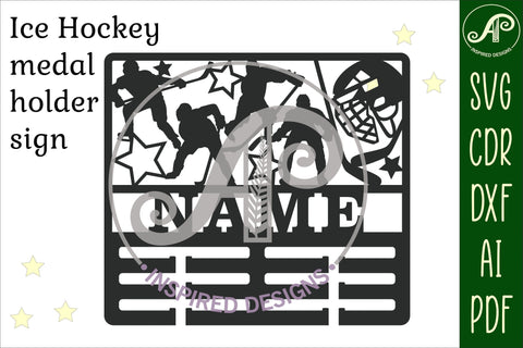 Ice Hockey medal holder Name svg laser cut template SVG APInspireddesigns 