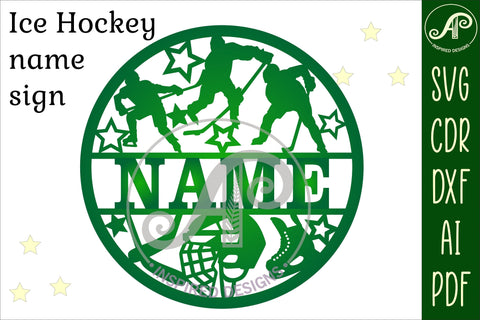 Ice Hockey Name sign svg laser cut template SVG APInspireddesigns 