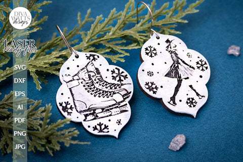 Ice Skate Earrings SVG For Laser Earrings With Ice Skating Glowforge Earrings Christmas SVG Winter Earrings For Glowforge Skater SVG Earring SVG Diva Watts Designs 