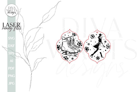 Ice Skate Earrings SVG For Laser Earrings With Ice Skating Glowforge Earrings Christmas SVG Winter Earrings For Glowforge Skater SVG Earring SVG Diva Watts Designs 