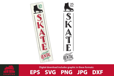 Ice Skate Rentals Winter Christmas Porch Sign Sign SVG Cutting File SVG Bow Wow Creative 