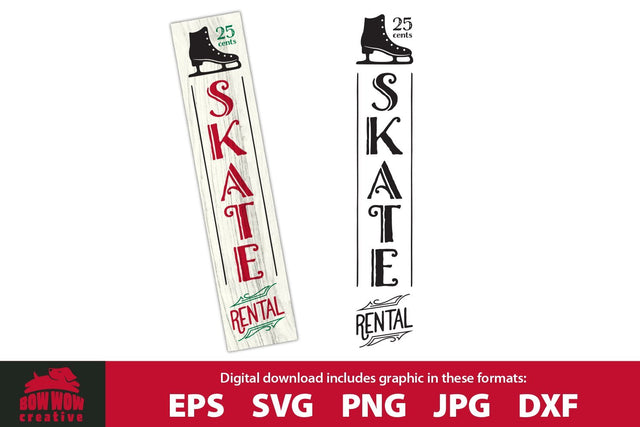 Ice Skate Rentals Winter Christmas Porch Sign Sign SVG Cutting File SVG Bow Wow Creative 