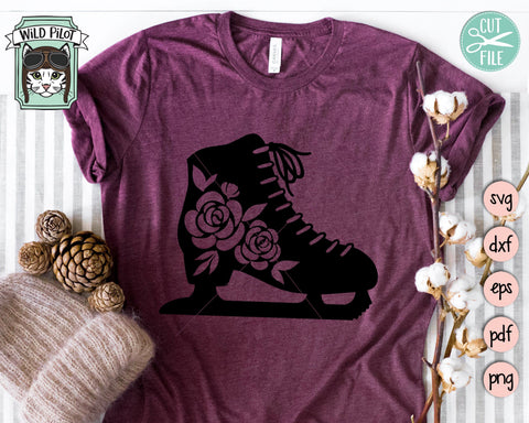 Ice Skate SVG, Ice Skates Cut File, Ice Skates Floral SVG, Ice Skates With Flowers SVG, Winter SVG File, Winter Sports SVG, Ice Skating SVG SVG Wild Pilot 