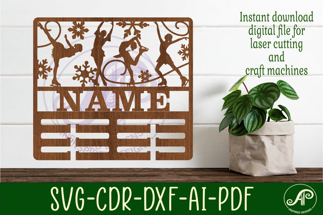 ice skater female medal holder Name svg laser cut SVG APInspireddesigns 
