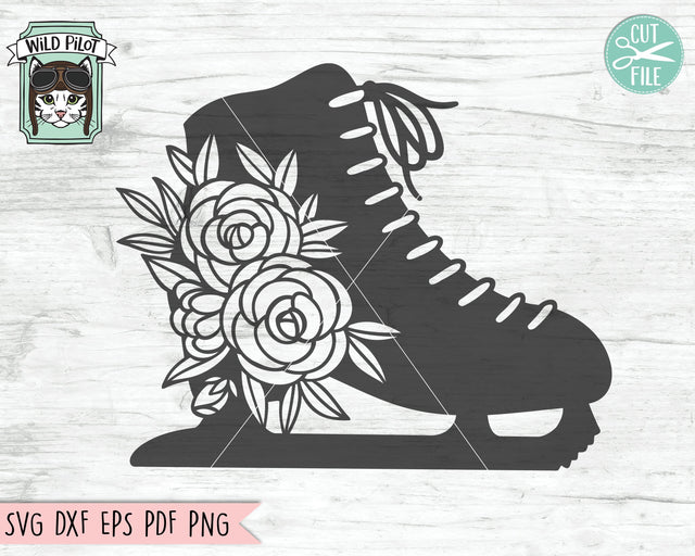 Ice Skates SVG File, Ice Skates Cut File, Ice Skate Floral SVG, Ice Skate With Flowers SVG Cut File, Winter SVG File, Winter Sports SVG, Ice Skating SVG SVG Wild Pilot 