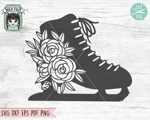 Ice Skates SVG File, Ice Skates Cut File, Ice Skate Floral SVG, Ice Skate With Flowers SVG Cut File, Winter SVG File, Winter Sports SVG, Ice Skating SVG SVG Wild Pilot 