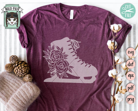 Ice Skates SVG File, Ice Skates Cut File, Ice Skate Floral SVG, Ice Skate With Flowers SVG Cut File, Winter SVG File, Winter Sports SVG, Ice Skating SVG SVG Wild Pilot 