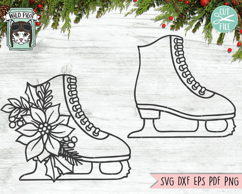 Ice Skates SVG file, Ice Skates cut file, Ice Skate Floral svg, Ice Skates with Flowers svg, Winter svg file, Ice Skate Poinsettia svg, Ice Skating svg SVG Wild Pilot 